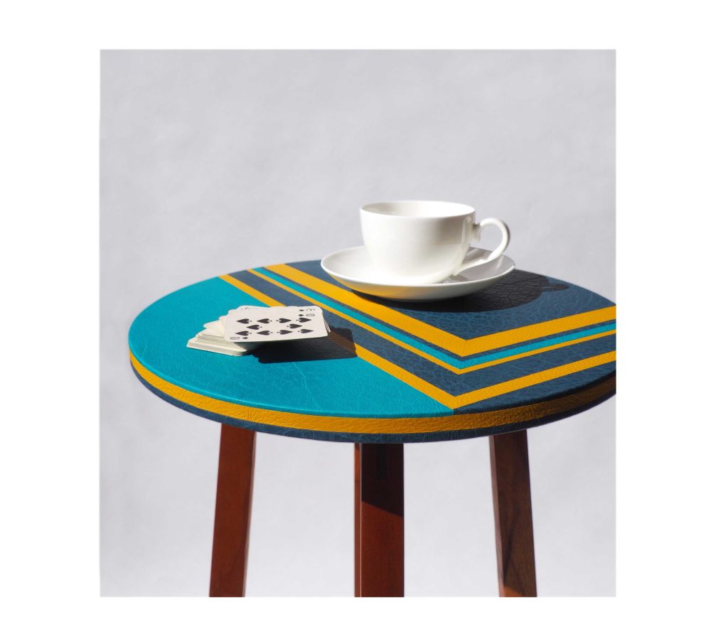 side table in leather marquetry